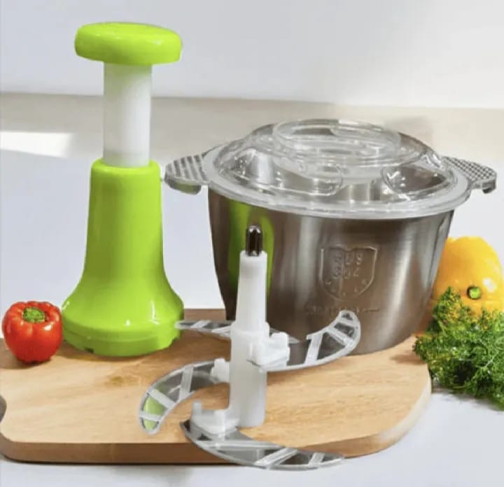 Multifunctional Manual Stainless steel bowl Hand Push Chopper With 4 Curved Stainless Steel Blades For Vegetables&Meat